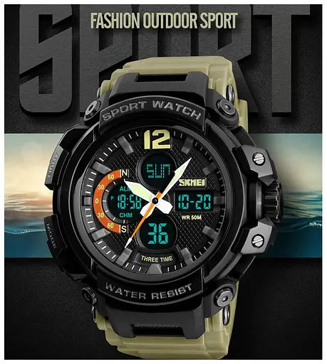 Чоловічий наручний годинник Skmei 1343 Halk Хакі - фото 3