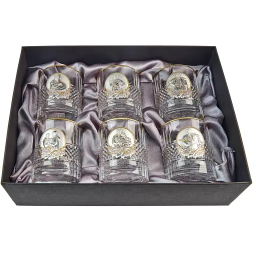 Подарунковий набір склянок Boss Crystal "Козаки" з золотими і срібними накладками