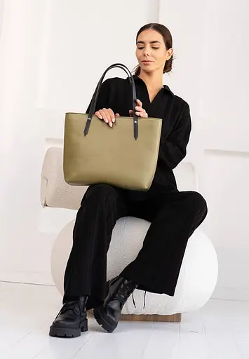 Шкіряний шоппер Walker Mini оливковий краст - фото 8