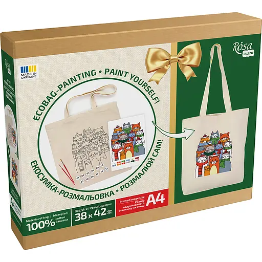 Набор экосумка-раскраска «Коты в шапках» хлопок 220 г/м2, 38х42см ROSA Talent [CD] - фото 4