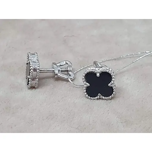 Золотые серьги-пуссеты Платон Клевер с агатом. 3С127/67Б - фото 3