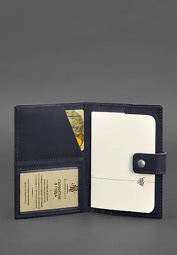 Кожаная обложка для паспорта 5.0 (с окошком) темно-синяя Crazy Horse - фото 3