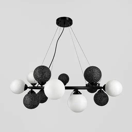 Кільцева люстра HOLLY L з 15 чорно-білими плафонами на 8 ламп Ø 70 см | Line F | Арт. 1035/15 BK - фото 6