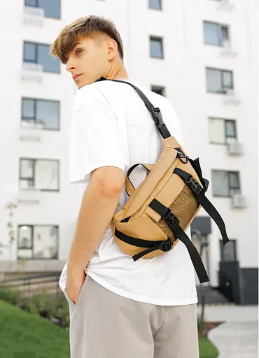 Большая мужская сумка бананка Sambag DynamicDart бежевая 38 × 21 × 7 см (80411026m) - фото 2