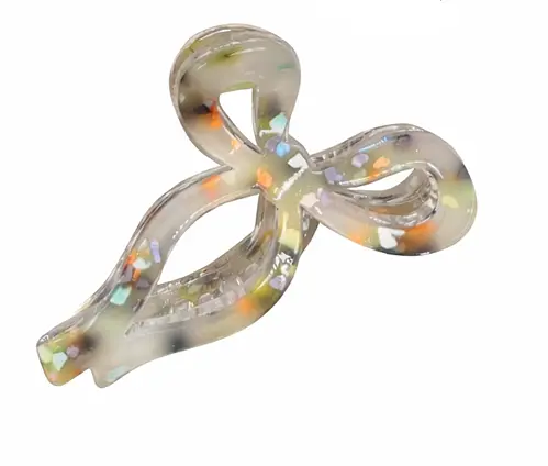 Заколка-крабик для волос Бантик 11 см прозрачный акрил с вкраплениями Бежевый - фото 1