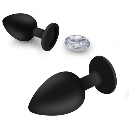 Анальна пробка з кристалом, чорна анальна пробка, анальна пробка зі стразою маленька S - фото 5
