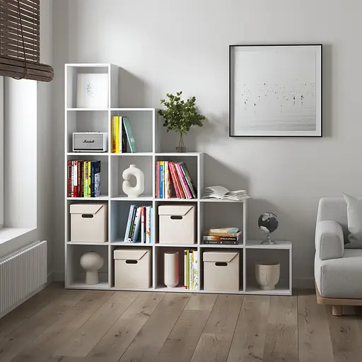 Книжная полка стеллаж Vays M-5 Белый с 15 ячейками этажерка для дома игрушек и декора ЛДСП 178x29x178 см