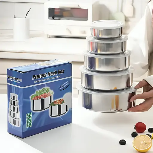 Набор контейнеров емкостей для еды из нержавеющей стали с крышками 5 шт., Kitchen Master Серебристый 86872 - фото 4