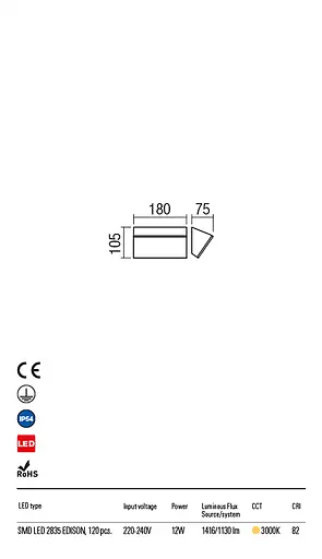Бра вуличне TOKYO AP ORIZ. LED 12W IP54 DB 3000K (5.1.2) Redo 90017 - фото 3