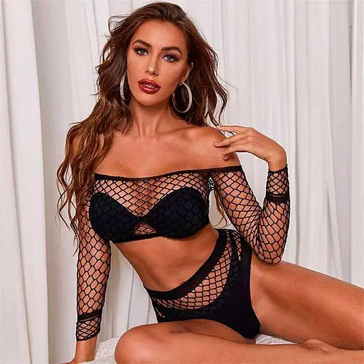 Комплект еротичний сітчастий топ та трусики S/M K0546-1 - фото 4