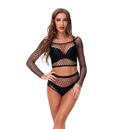 Эротический комплект сетчатый топ и трусики S/M Черный K0545-1 - фото 5