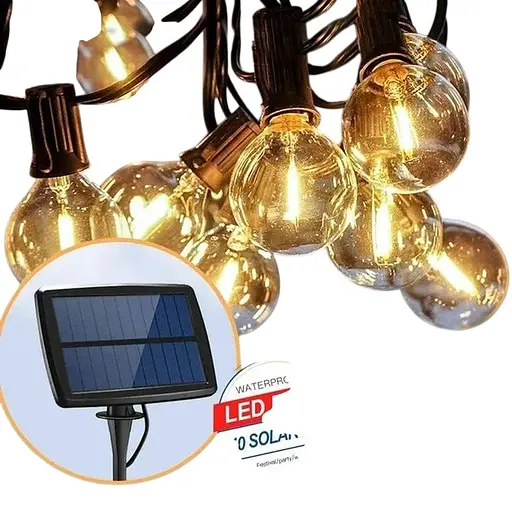 Светодиодный винтажный светильник гирлянда на солнечной батарее 20 ламп G40 (9303MD)