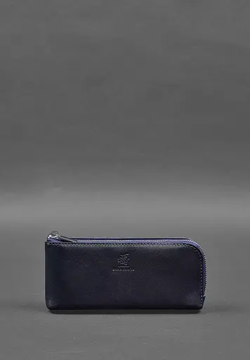 Кожаный портмоне-купюрник на молнии 14.0 синий - фото 2