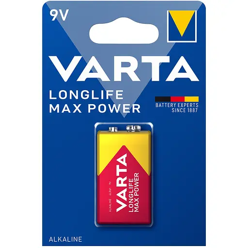 Батарейка Varta Longlife Max Power 6LR61 Alkaline 1 шт. (4722101401) - фото 1