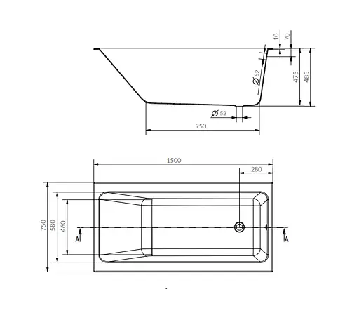 Ванна акрилова Cersant Crea 150x75 - фото 3