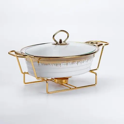 Марміт Yiwu HP1025 мармітниця з кришкою на підставці овальна 31x23x17 см Білий - фото 2