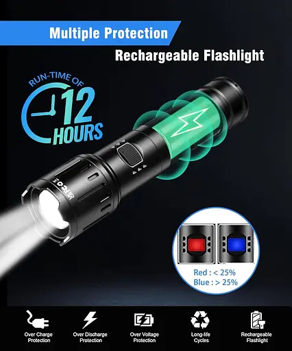 Ліхтарики, що перезаряджаються, з високими люменами, 990000 люменів, супер яскравий світлодіодний ліхтарик, потужний ручний ліхтар - фото 4