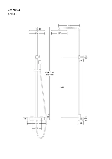 Душова система Corsan Ango Black Matt CMN02MBL, Чорний матовий - фото 2