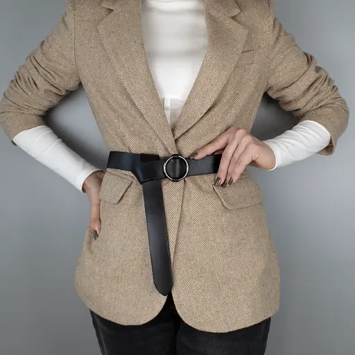 Ремень женский кожаный черный HC-3471 (130 см) под пиджак и пальто - фото 1