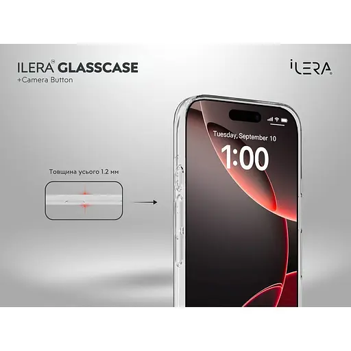 Чехол iLera GlassCase + Camera Button with MagSafe для Apple iPhone 17 Pro Max Transparent ILGCLCa17PrMx (150420) - фото 3
