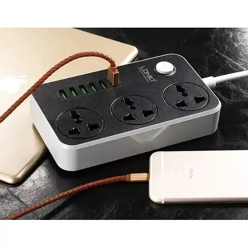 Сетевой фильтр LDNIO SC3604 удлинитель 2 м 3 розетки 6 USB с защитой серо-черный - фото 4
