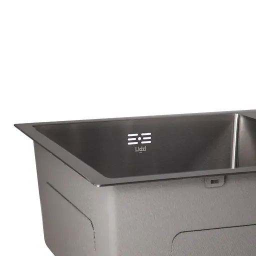 Кухонна мийка з двома чашами інтегрована Lidz Handmade H7843 (LDH7843BPVD45586) Brushed Black PVD 3,0/1,0 мм, Чорний - фото 4