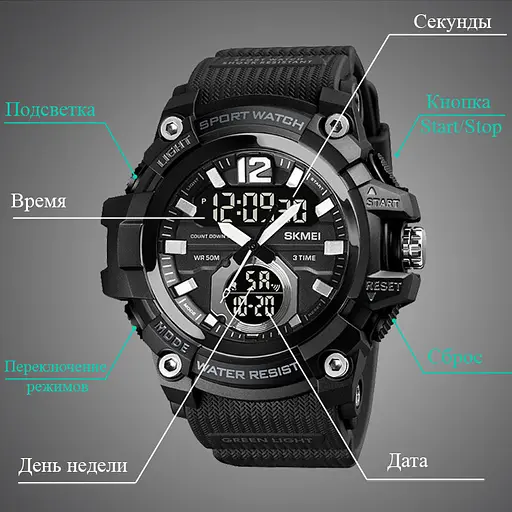 Наручний годинник чоловічий Skmei 1725 Black, 1725BK (18428) - фото 10