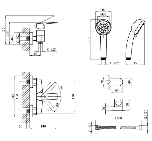 Смеситель для душа Kroner KRM Hagen - C050 (CV032256) - фото 7