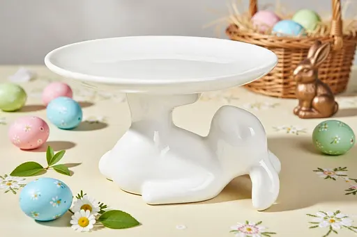 Блюдо керамічне на підставці BonaDi Білий кролик 20х20х11.7 см біле (739-700) - фото 4