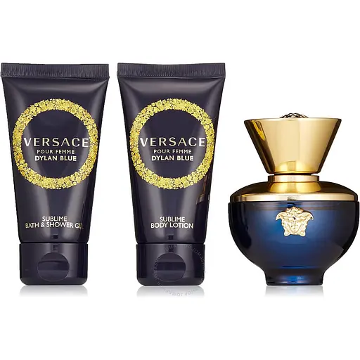 Набор Versace Dylan Blue Pour Femme 50 мл парфюмированная вода, 50 мл лосьон для тела, 50 мл гель для душа - фото 1