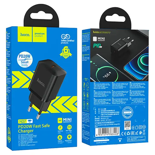 Мережевий зарядний пристрій Hoco N27 Innovative single port PD20W charger чорний - фото 2