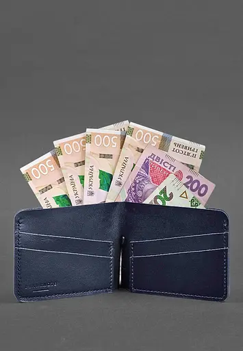 Кожаное портмоне 4.4 (с зажимом) синий краст - фото 4