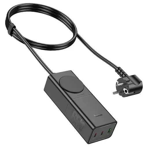 Сетевой удлинитель Hoco NS4 Sharp PD65W/2C1A desktop socket EU/GER Черный - фото 3
