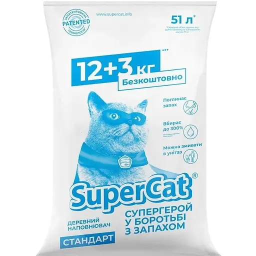 Наполнитель SuperCat стандарт 12+3кг в экономичной упаковке (синий) - фото 1