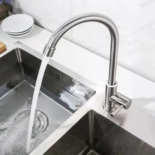 Монокран для раковини поворотний вилив нержавіюча сталь Wezer EKO14A-14 Нержавіюча сталь - фото 2