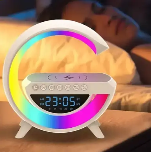 Портативная колонка + лампа + часы BT-3401 с функцией беспроводной зарядки (Белые) - фото 5