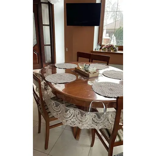 Силіконова скатертина овальна з мереживом Арка 15 см 390х160 см Бежевий