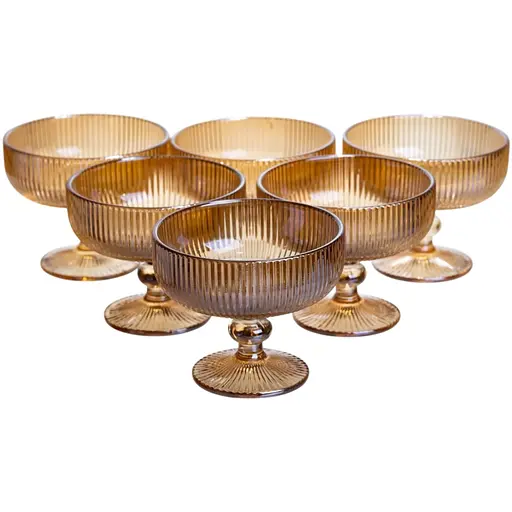 Набор креманок 6 штук по 340 мл ребристой из толстого стекла коричневый HP-19-227 креманка для мороженого фруктовых салатов десертов Yiwu HP-19-227 - фото 1