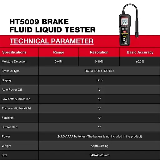 Тестер тормозной жидкости для DOT3 DOT4 DOT5.1 HABOTEST HT5009 (101142) - фото 7