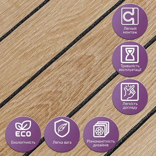 Покриття вінілове самоклеюче Wall Sticker 3D рейки 600х600х2,8мм Світлий мигдаль SW-00002204 - фото 3