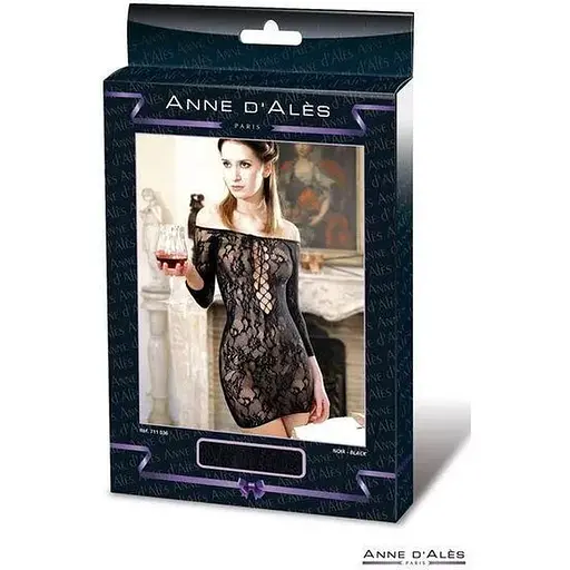 Сукня-сітка з декольте Anne De Ales Fetish Dinner Black, спущене плече, S/M - фото 3