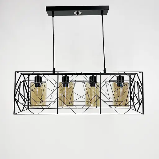 Світильник Лофт у чорному корпусі на 4 янтарних плафони | Арт. 12120/4 BK+AM | Line F - фото 5