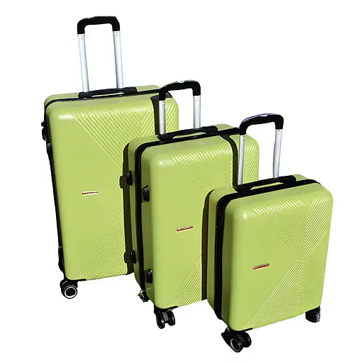 Набор чемоданов 3в1 пластик с кодовым замком и телескопической ручкой салатовый (603)