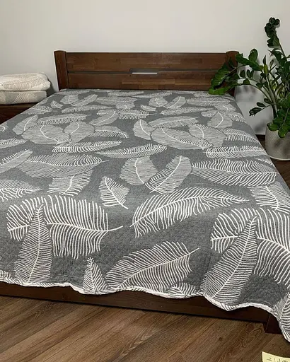 Покривало муслінове двостороннє 210x250 см плед на двоспальне ліжко інтер'єрне легке з великим ботанічним принтом Сірий - фото 8