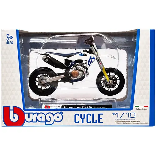 Дитяча модель Мотоцикла Husqvarna FS450 Supermoto Bburago 18-51030-9 масштаб 1:18 - фото 1
