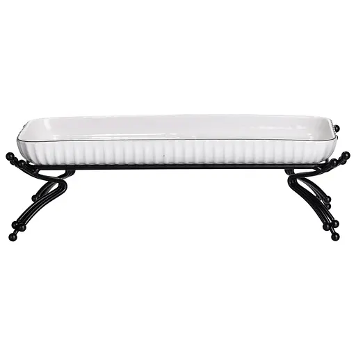 Фарфоровое сервировочное блюдо на металлической подставке 29.5×12×9 (см) блюдо для подачи закусок Белый с черным Yiwu LB-1565B - фото 3