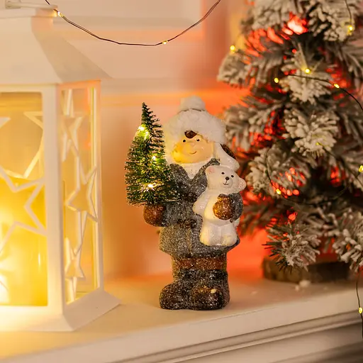 Новорічна фігурка з підсвіткою Дівчинка з ялинкою з порцеляни 10×9×18 (см) новорічний декор Yiwu CR-5-16 - фото 2