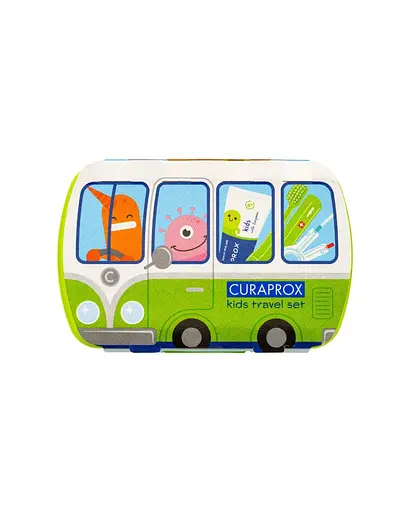 Дорожній набір Curaprox Kids зелений: зубна щітка Kids + дитяча зубна паста 10 мл + йоршики 2 шт. - фото 7