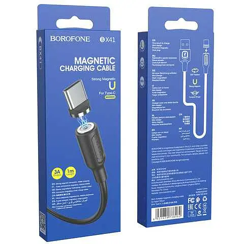 Кабель Borofone BX41 Amiable magnetic charging cable for Type-C 3A 1 м чорний