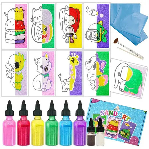 Детский набор для творчества картины из песка 9 в 1 Alexes KP-004 на картоне - фото 1